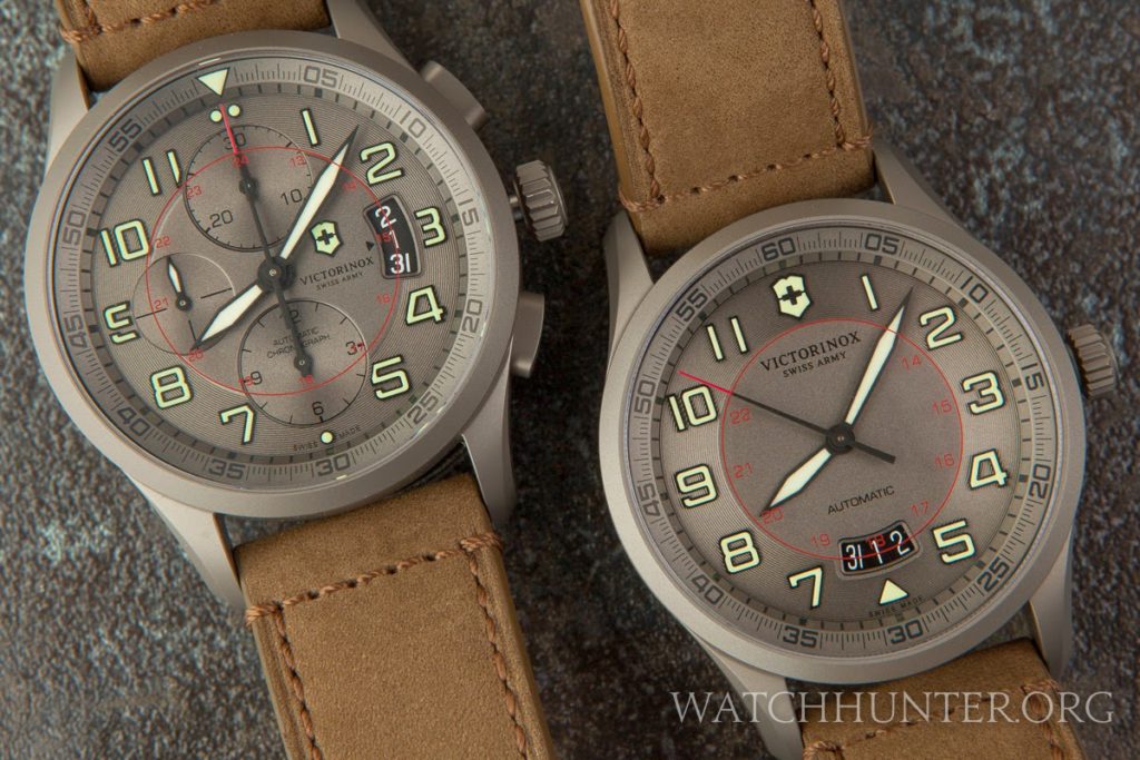 Strong family features in this pair of titanium limited edition Swiss Army Airboss watches