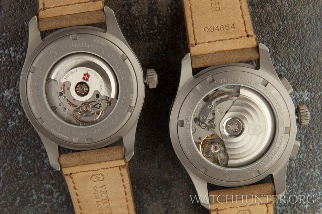 The three-hand on the left and the chronograph on the right