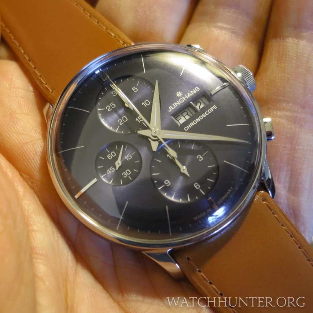 The Junghans Meister Chronoscope with a blue dial was a standout of the show