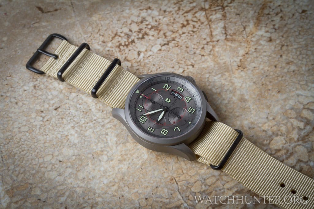 The winning combination of sand Premium NATO Strap and Victorinox Swiss Army Titanium Airboss Chronograph