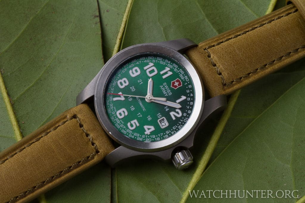 A rare Green Swiss Army Limited Edition Ground Force Automatic on a Crown & Buckle Sheffield strap