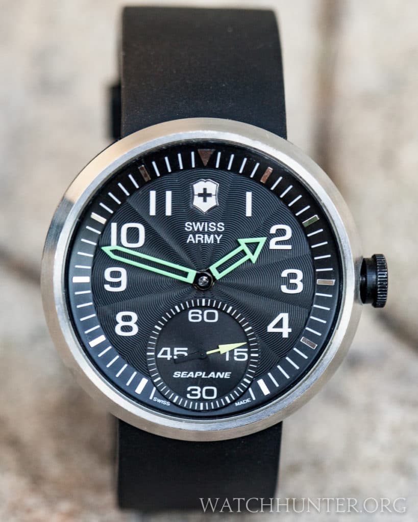 The Victorinox Swiss Army Seaplane XL is a perfectly circular watch without protruding lugs