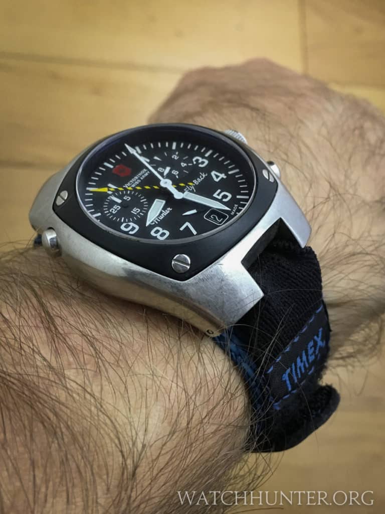 The Victorinox Swiss Army Hunter Mach 2 on a Timex Expedition velcro strap