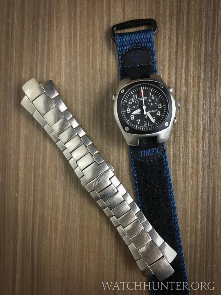 The original Swiss Army Hunter bracelet is a metallic work of art. The Timex is casual.