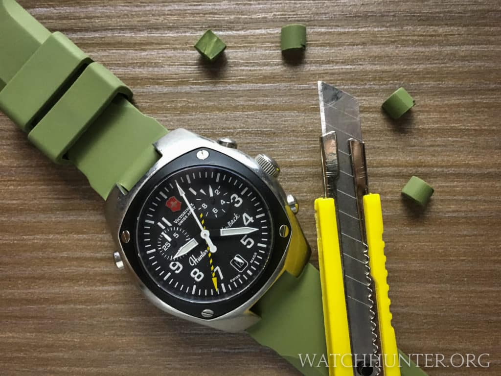 The color of the new watch band added to the military inspired design of the Swiss Army Hunter Mach 2 chrono.