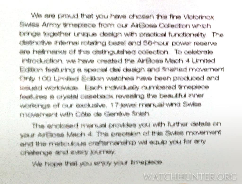 The included card told more information about the Limited Edition Airboss Mach 4 than customer service did