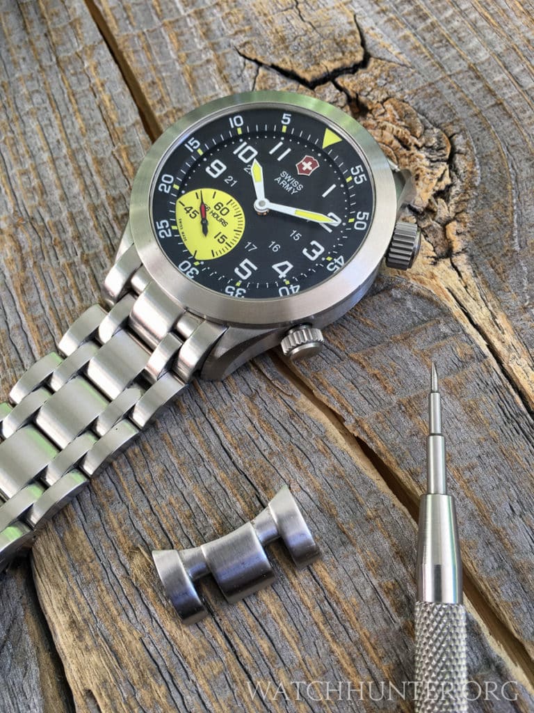 The stainless steel bracelet changes the look of the limited edition Mach 4 to more of a tool watch.