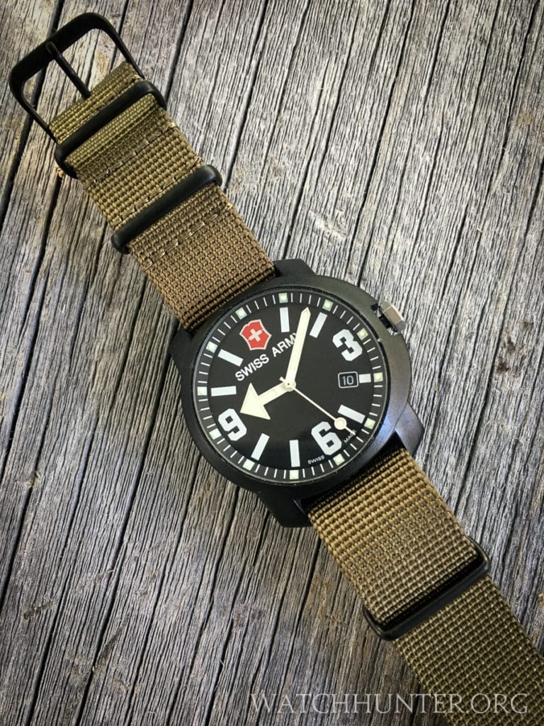 The Victorinox Swiss Army Recon takes on an upgraded personality with an OD green NATO strap