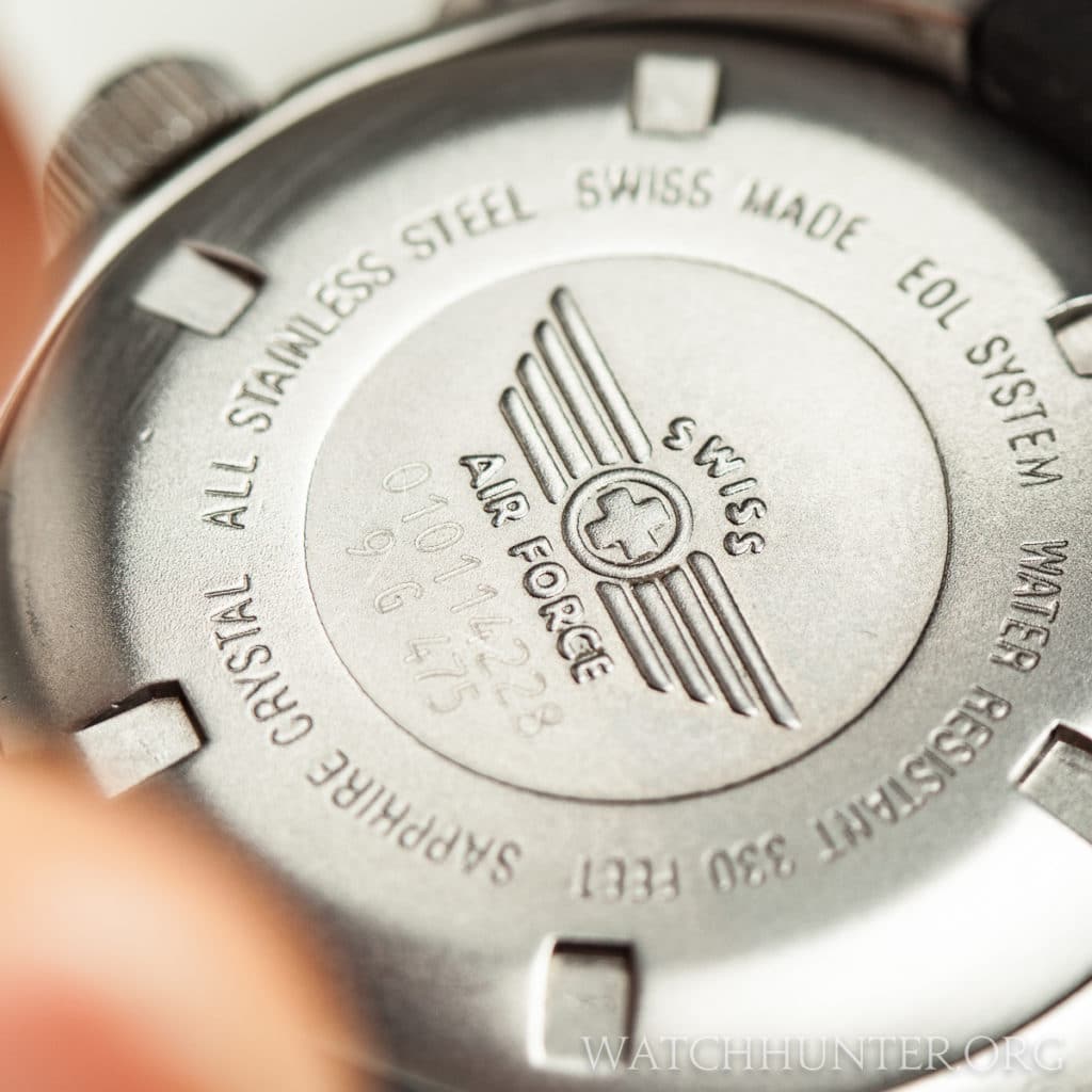 The serial number shown here is from a Victorinox Swiss Army watch from 2001.