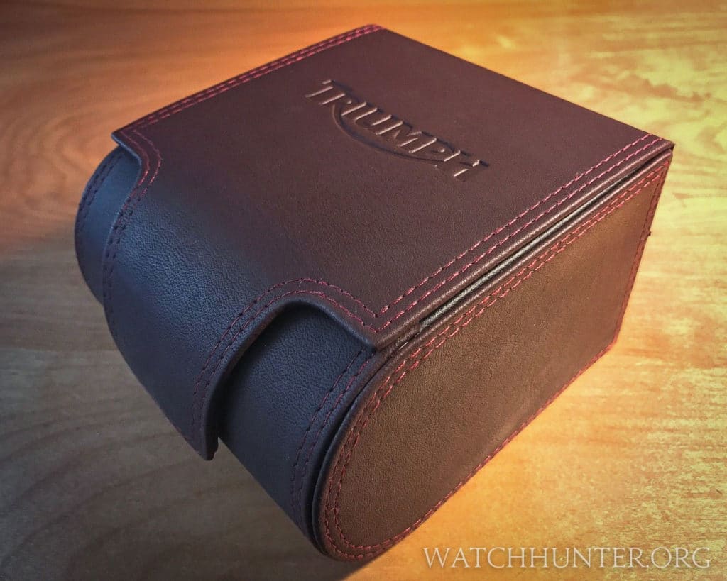 Triumph Scrambler Leather-ish Presentation Box. Photo: Scott Dorman