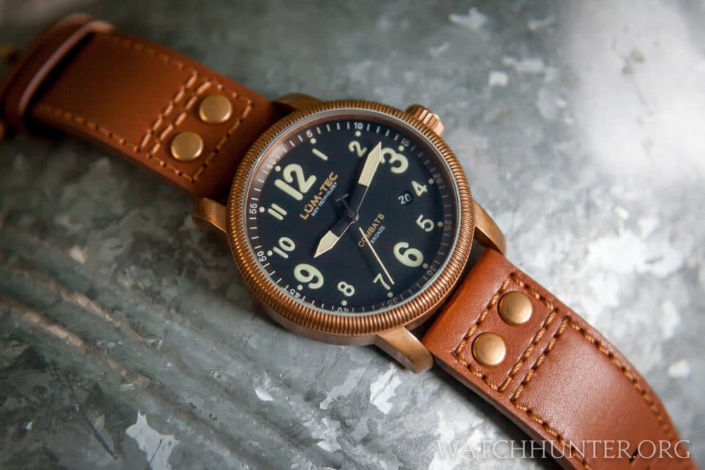 Lum-Tec Combat B18 with a bronze case. The quick change watch band has bronzed hardware