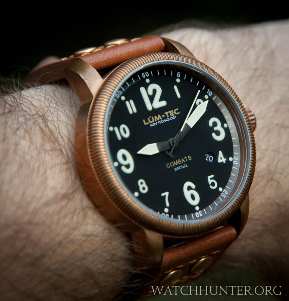 Lum-Tec B18 Bronze on my hairy wrist is a "just right" size