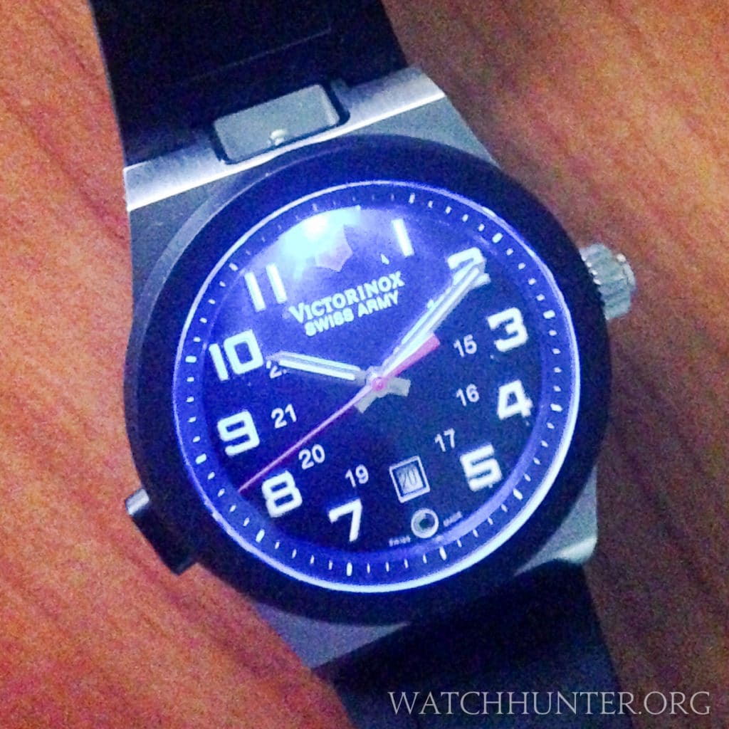 On the second generation Night Vision, the previous model's UV dial light was changed to a blue light. I don't think the lume is charged as much by this light